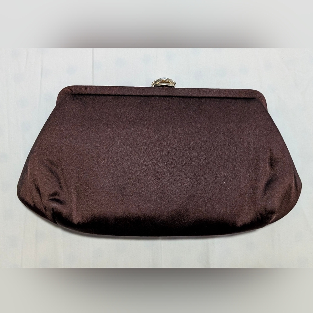 Vintage Morris Moskowitz Brown Clutch Purse 1950s-1960s, Clasp Open Inner Pocket